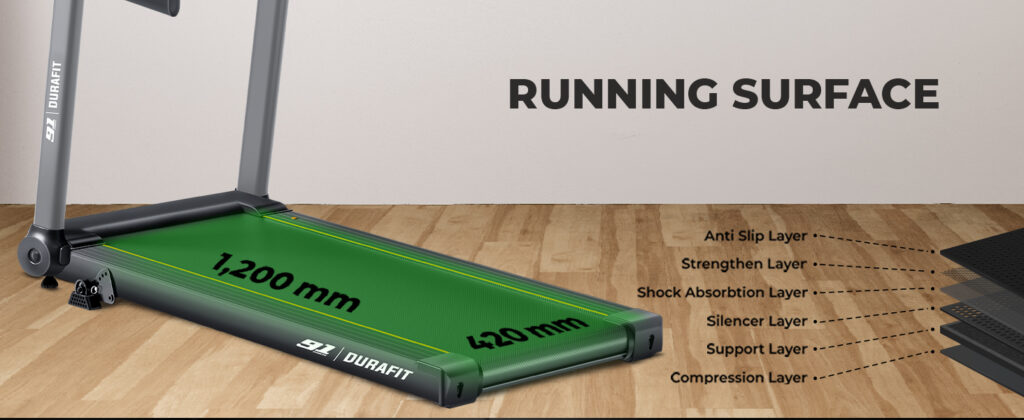 91- Durafit Surge 4.5 HP Peak BLDC Motorized Treadmill Review | Running surface | letsjoggtogether.in
